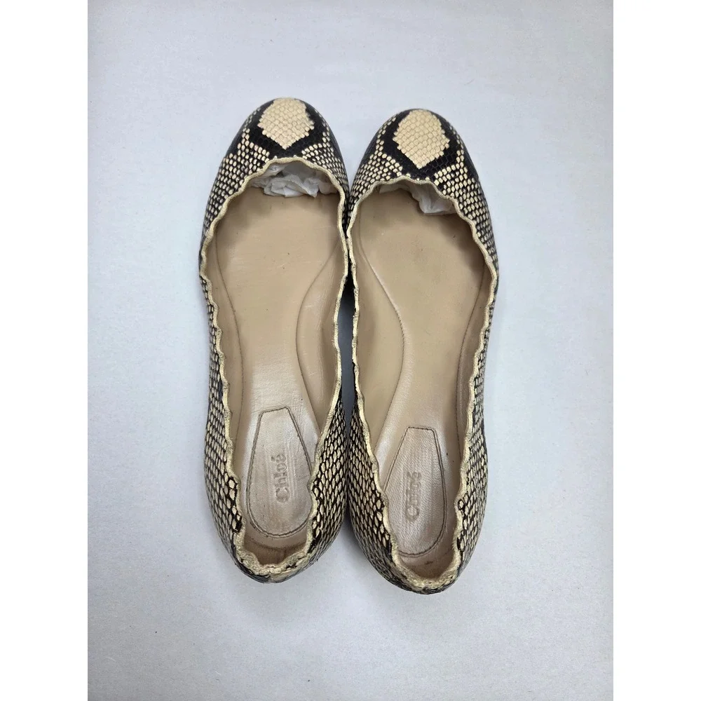 Chloé Lauren Snakeskin Scalloped Ballet Flats Brown Cream EU 37 US 7